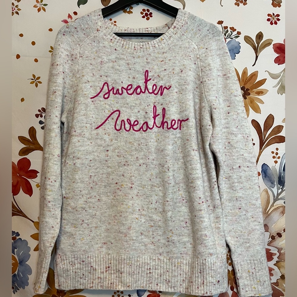 Loft Womens “Sweater Weather” S Embroidered Tunic Knit Winter Sprint Casual